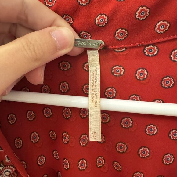 Free People Womens Easy Rider Red Combo Button Down Blouse Sz L Sheer Floral - Picture 6 of 10